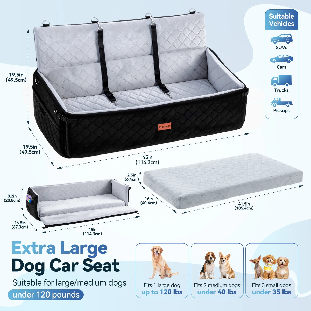 DOMIPET Nylon Dog Booster Seat With Thick Cushion And Leash