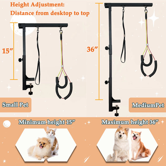 Height Adjustable Dog Grooming Arm With Clamp And Loops