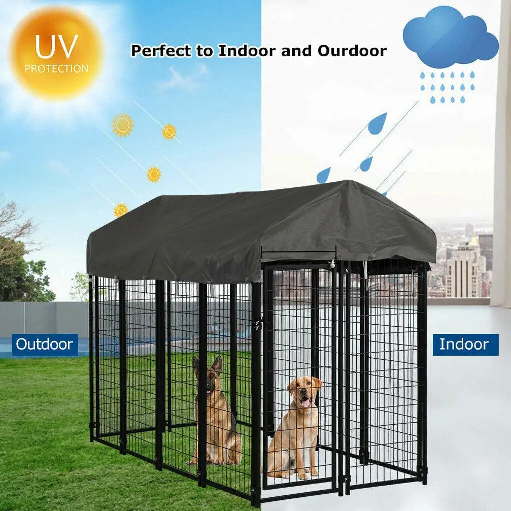 Heavy Duty Iron Outdoor Dog Playpen With Secure Roof Enclosure