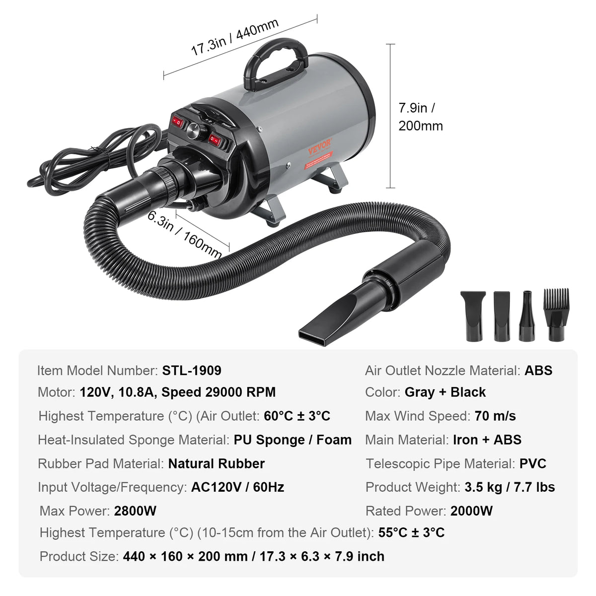 SucceBuy Adjustable High Power Pet Dryer For Professional Grooming