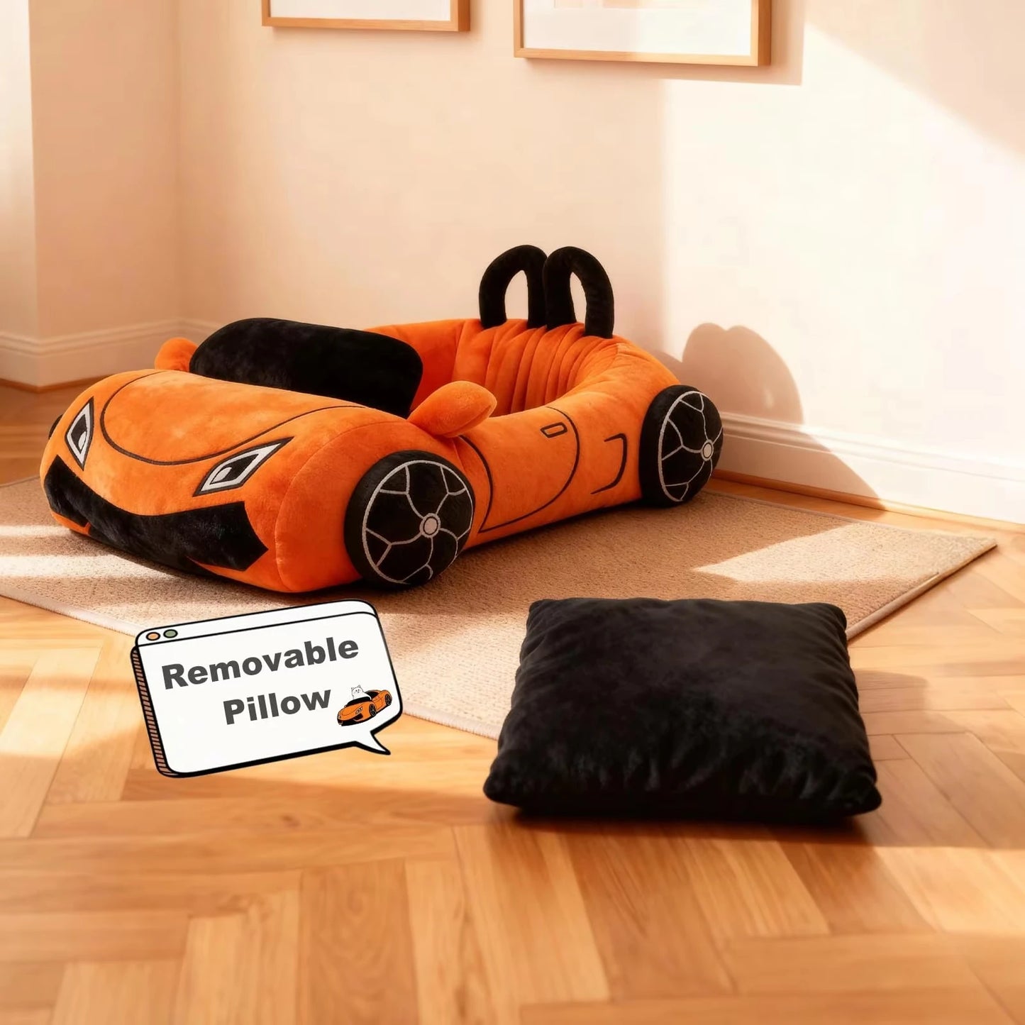 CWV Coral Fleece Supercar Cat Bed With Pillow For Kittens