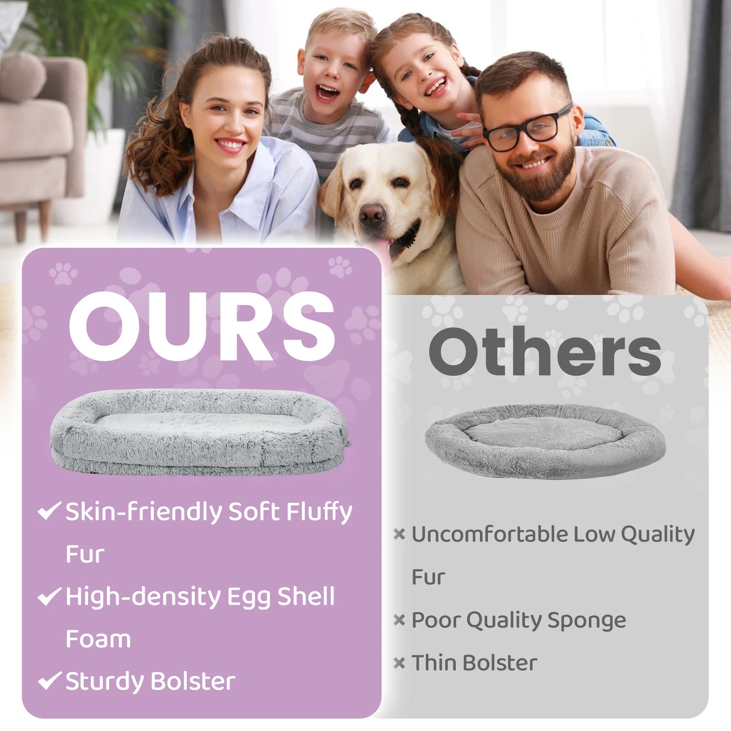 Orthopedic Human Dog Bed Faux Fur Removable Cover For Adults