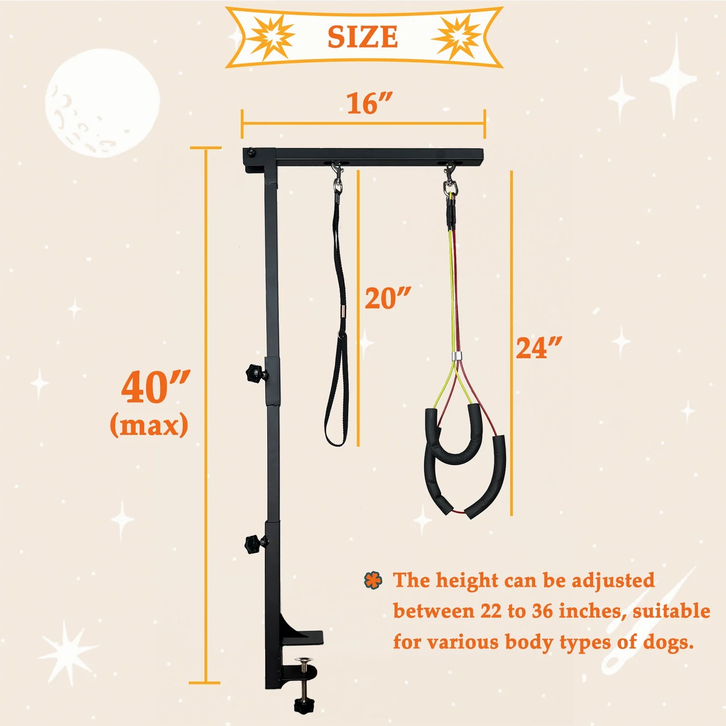 Height Adjustable Dog Grooming Arm With Clamp And Loops