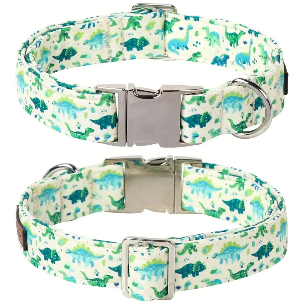 Stylish Dinosaur Dog Collar Featuring Bow Tie And Metal Buckle