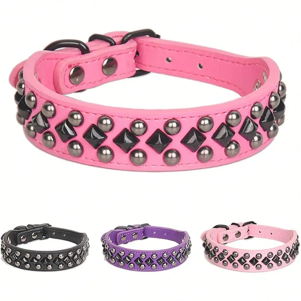 Adjustable PU Leather Studded Dog Collar With Spike Detail