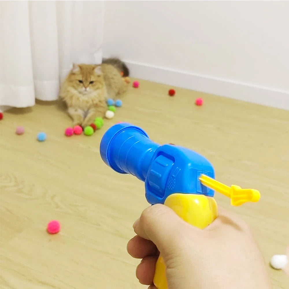 Interactive Plush Ball Shooting Gun Toy For Cats And Kittens