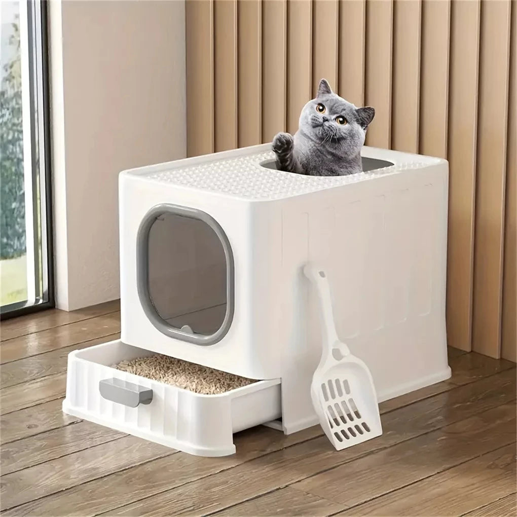 Fully Enclosed Cat Litter Box With Pull Drawer And Lid
