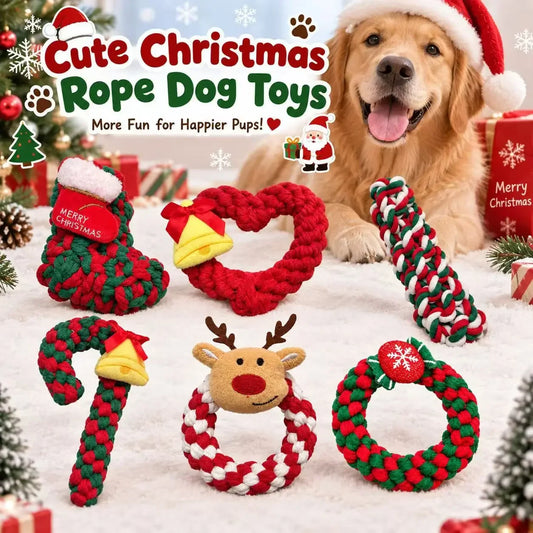 Christmas Dog Cotton Rope Knot Toy for Chewing and Play
