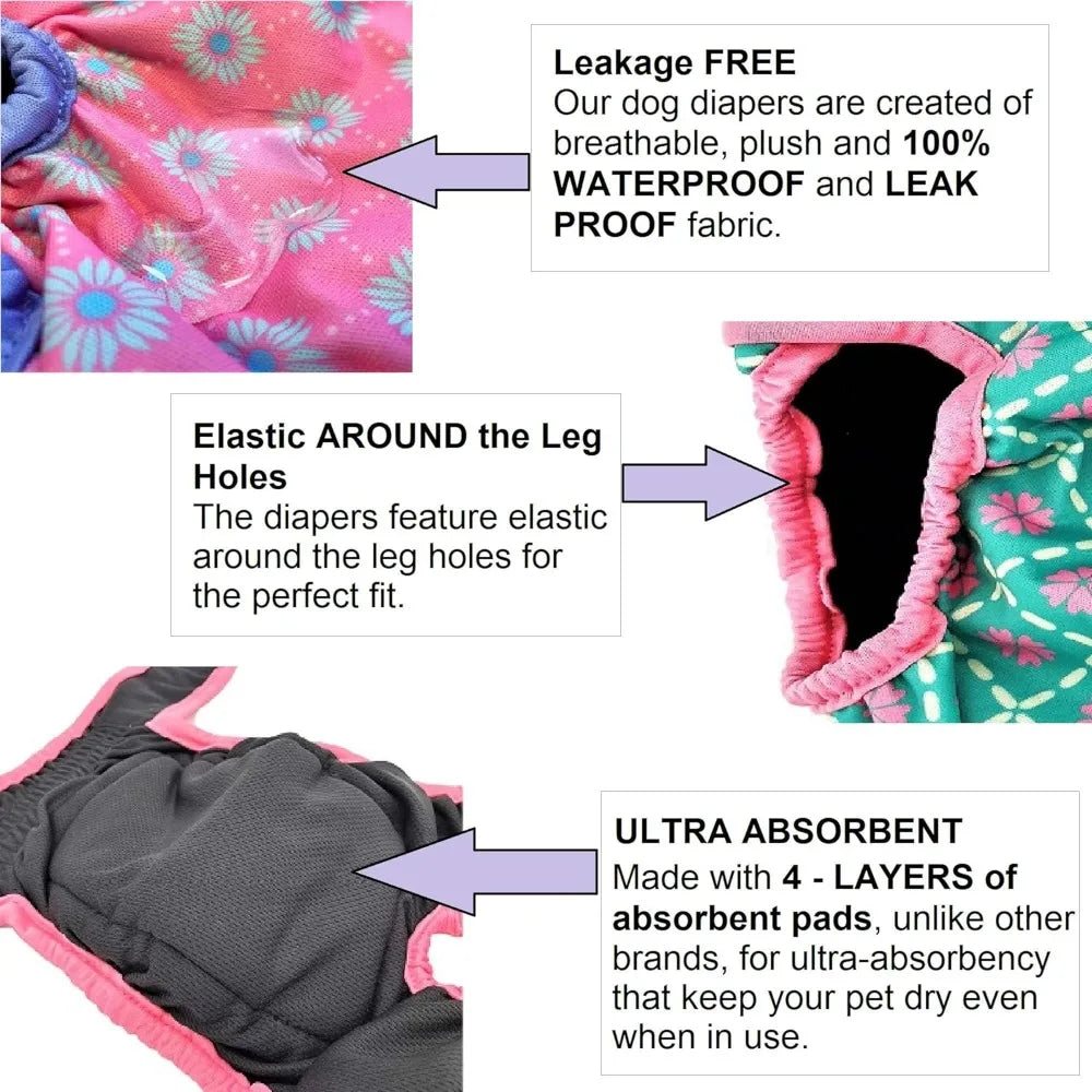 Female Dog Diapers With Absorbent Pads For Waterproof Leakproof Protection