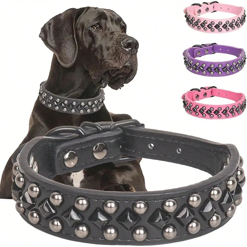 Adjustable PU Leather Studded Dog Collar With Spike Detail