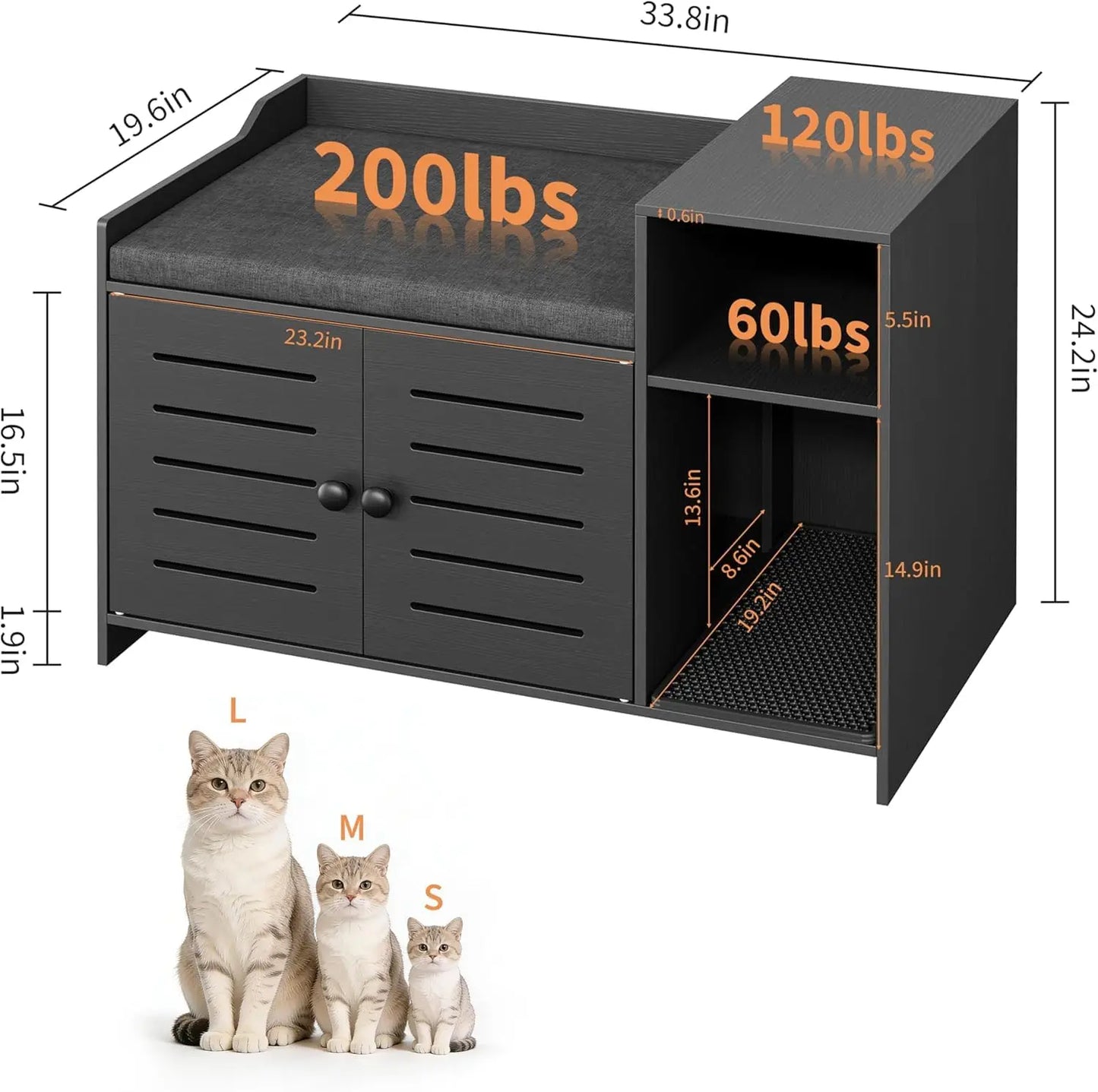 Farmhouse Cat Litter Box Enclosure With Storage And Scratch Pad
