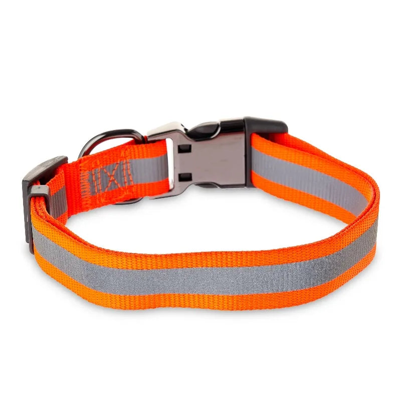 Durable Nylon Reflective Adjustable Dog Collar With Metal Hardware