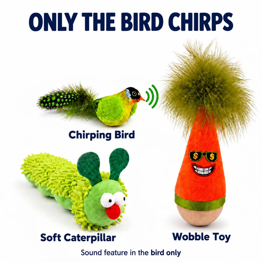 Zoe Interactive Cat Toys With Wobble Caterpillar And Chirping Bird