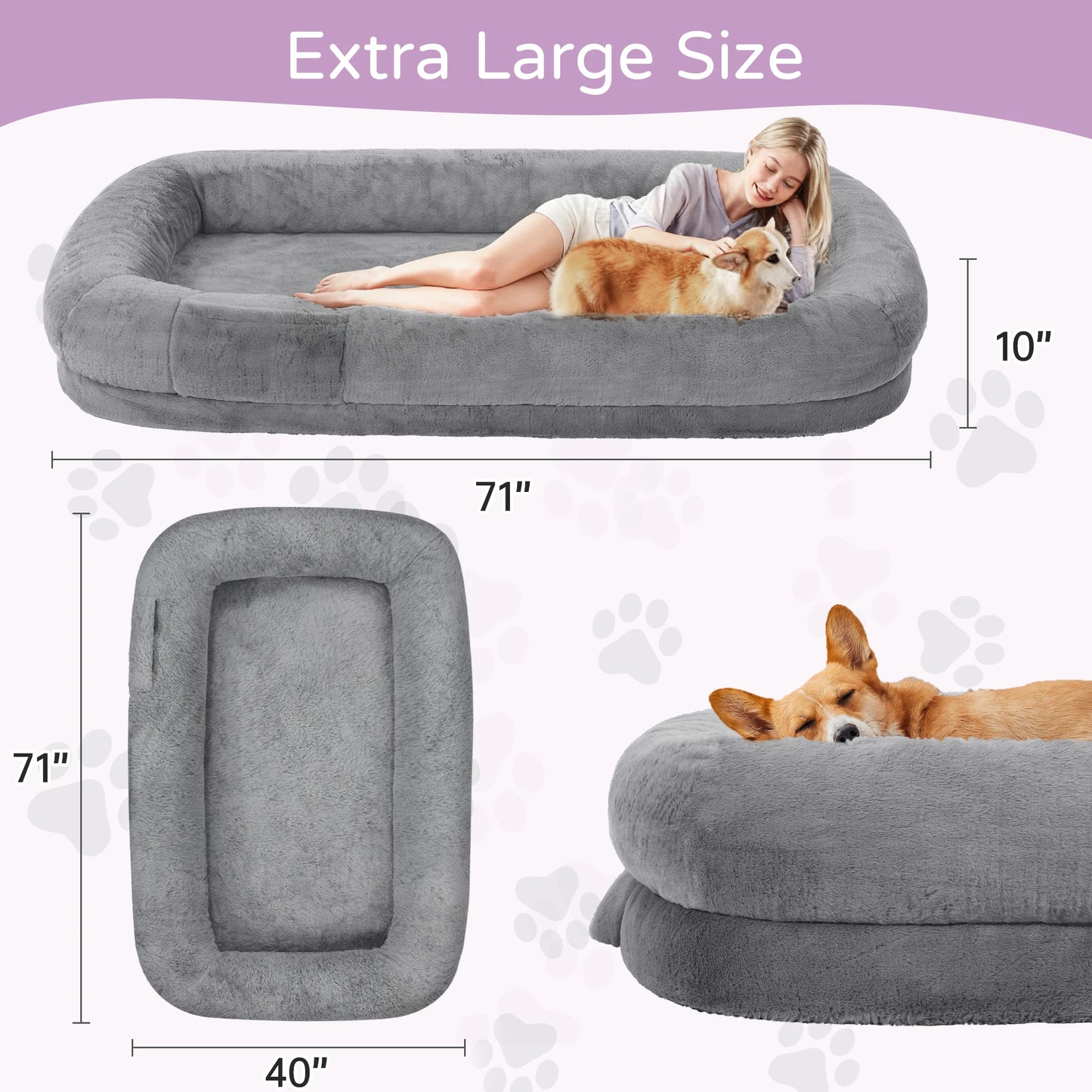 Orthopedic Human Dog Bed Faux Fur Removable Cover For Adults