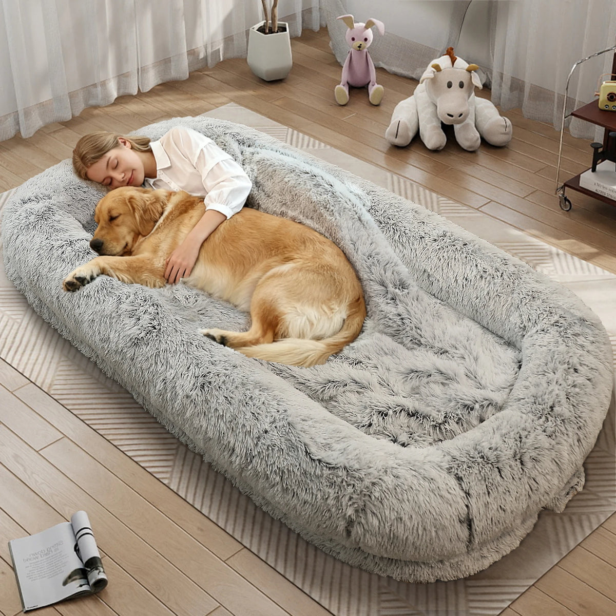 Orthopedic Human Dog Bed Faux Fur Removable Cover For Adults