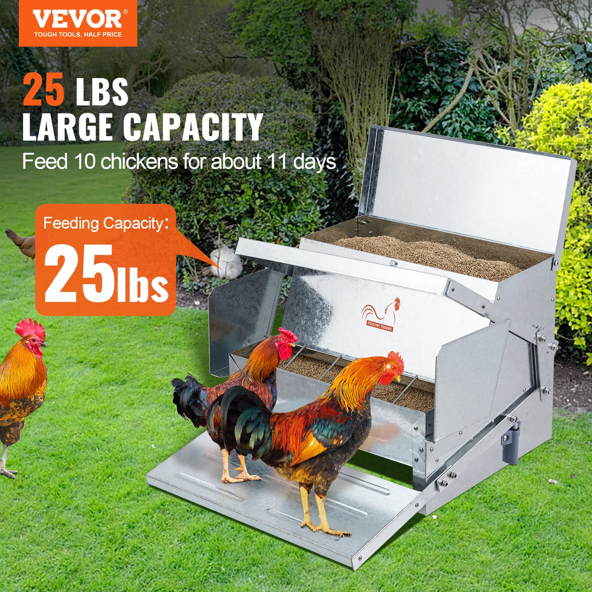 SucceBuy Galvanized Steel Chicken Feeder For Poultry Coops