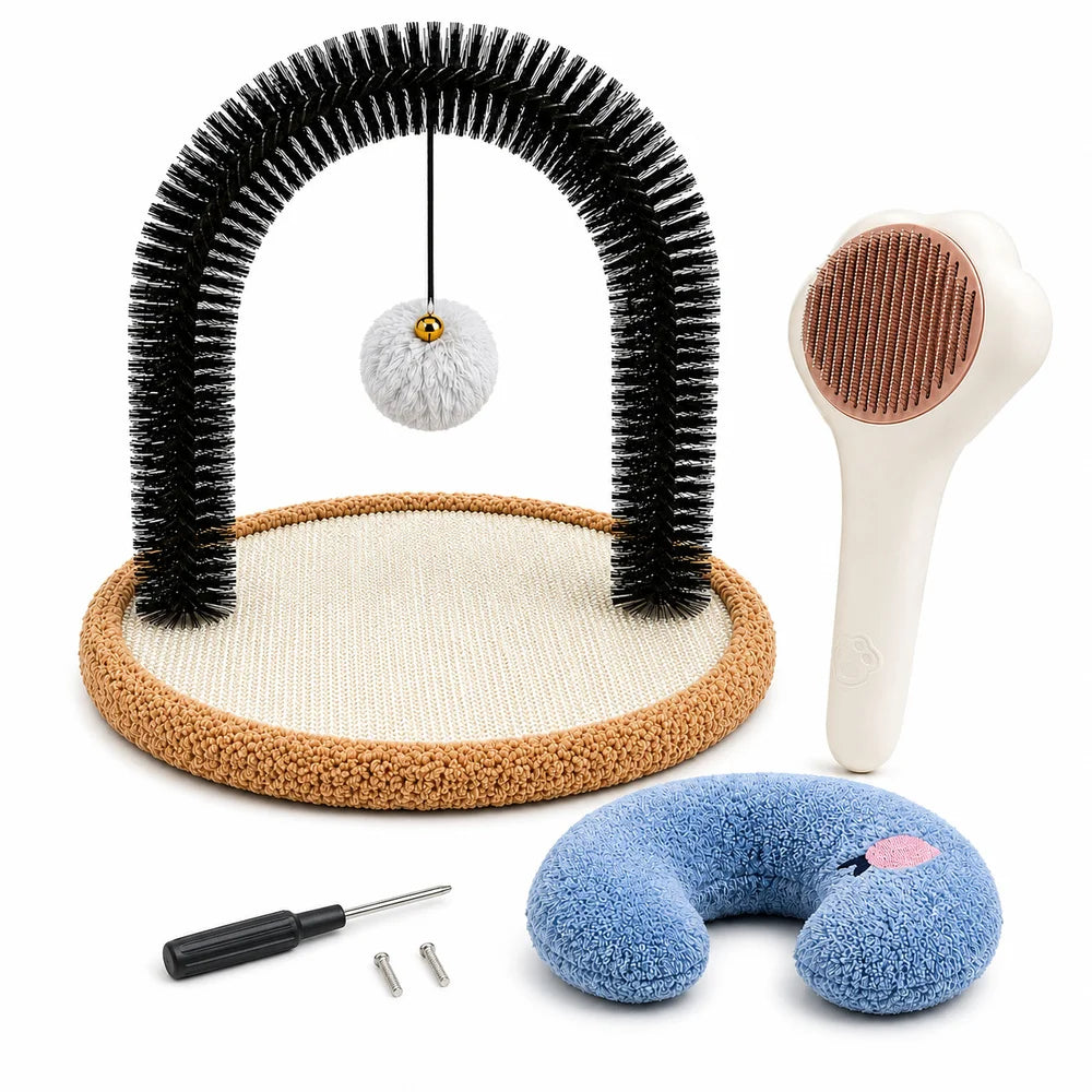 Cat Grooming Arch With Sisal Scratcher And Hanging Ball