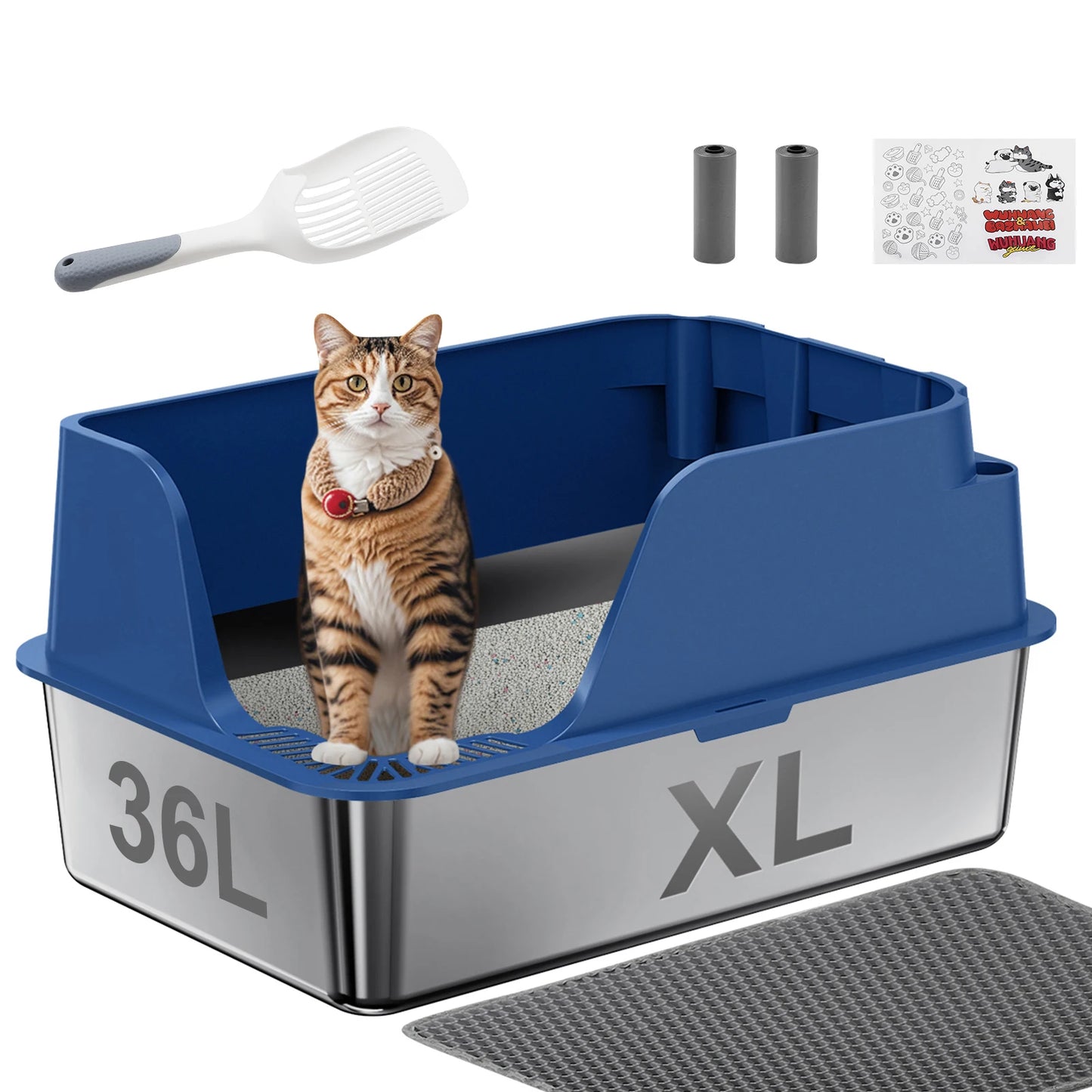 Stainless Steel Side Entry Cat Litter Box Splash Proof Design