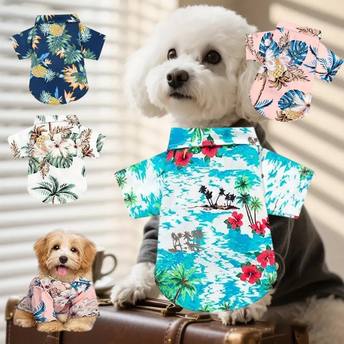 Breathable Hawaiian Floral Pet Shirts Set For Dogs And Cats