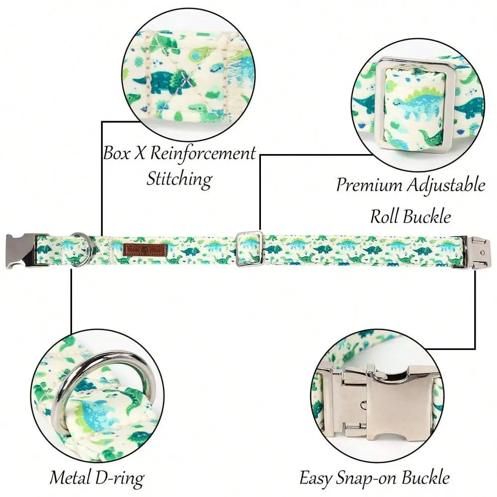 Stylish Dinosaur Dog Collar Featuring Bow Tie And Metal Buckle