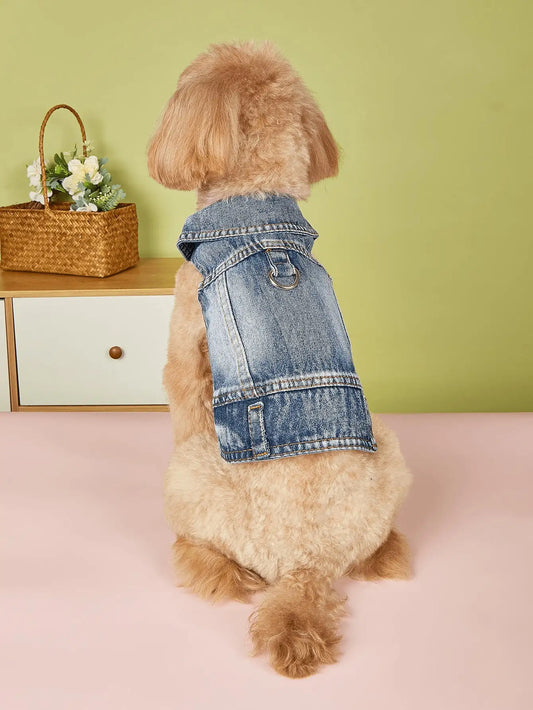 Denim Pet Vest With Metal D Ring For Everyday Walks