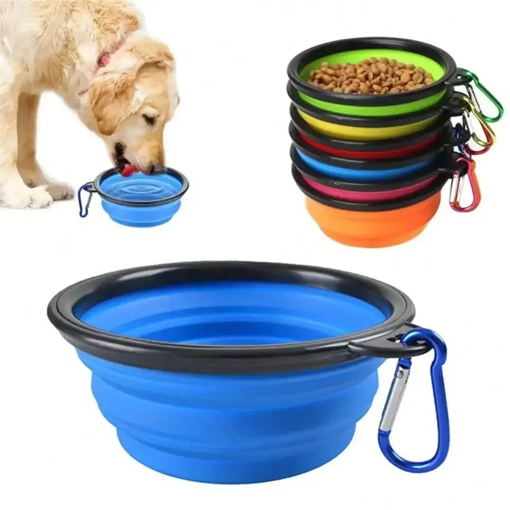 Folding Portable Dog And Cat Feeder Bowl With Carabiner Bottle