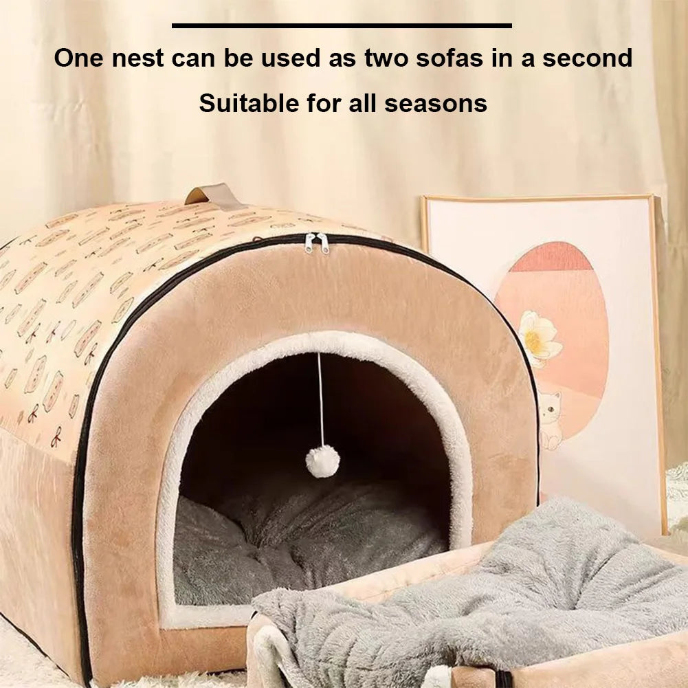 Shunmaii Washable Dog House Mat, Warm Cozy Pet Cave Shelter