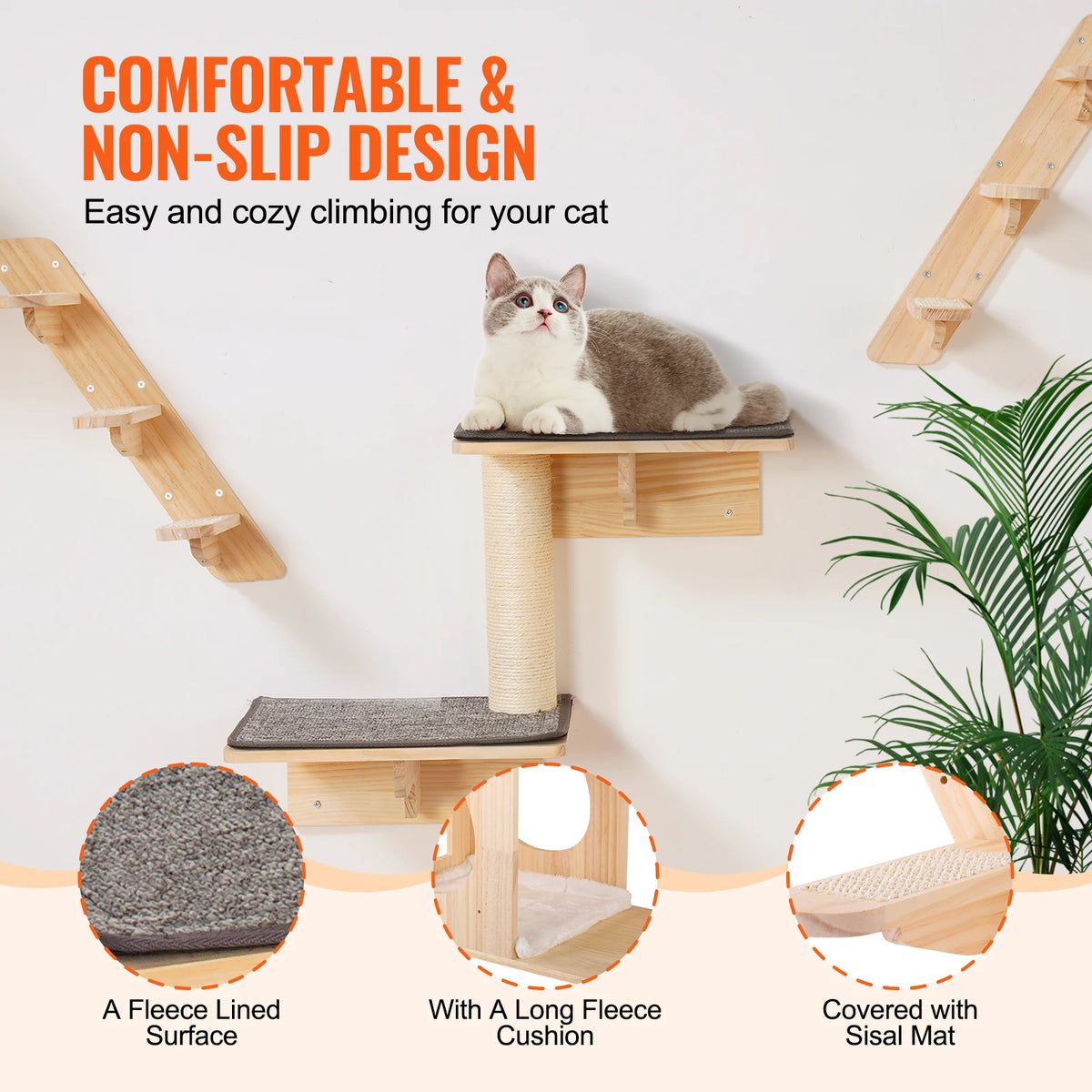 SucceBuy Wall Mounted Double Tier Cat Shelves with Hammocks
