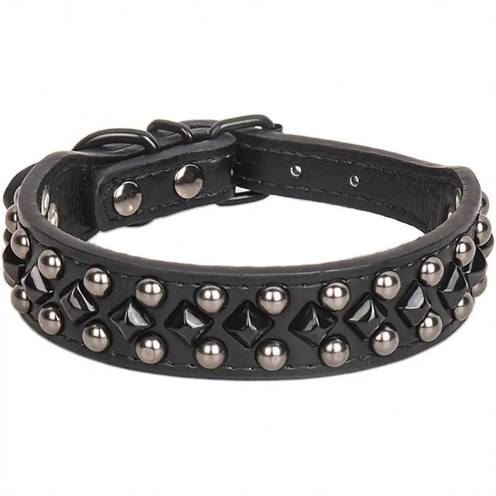 Adjustable PU Leather Studded Dog Collar With Spike Detail