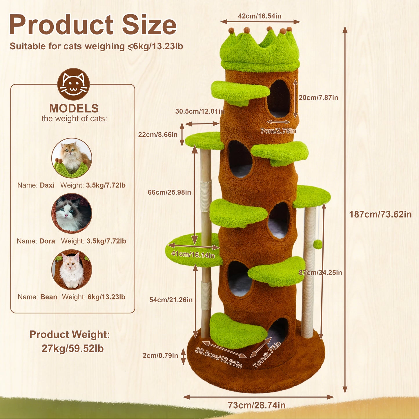 Borwort Premium Cat Tree Tower With Sisal Scratching Post Condo