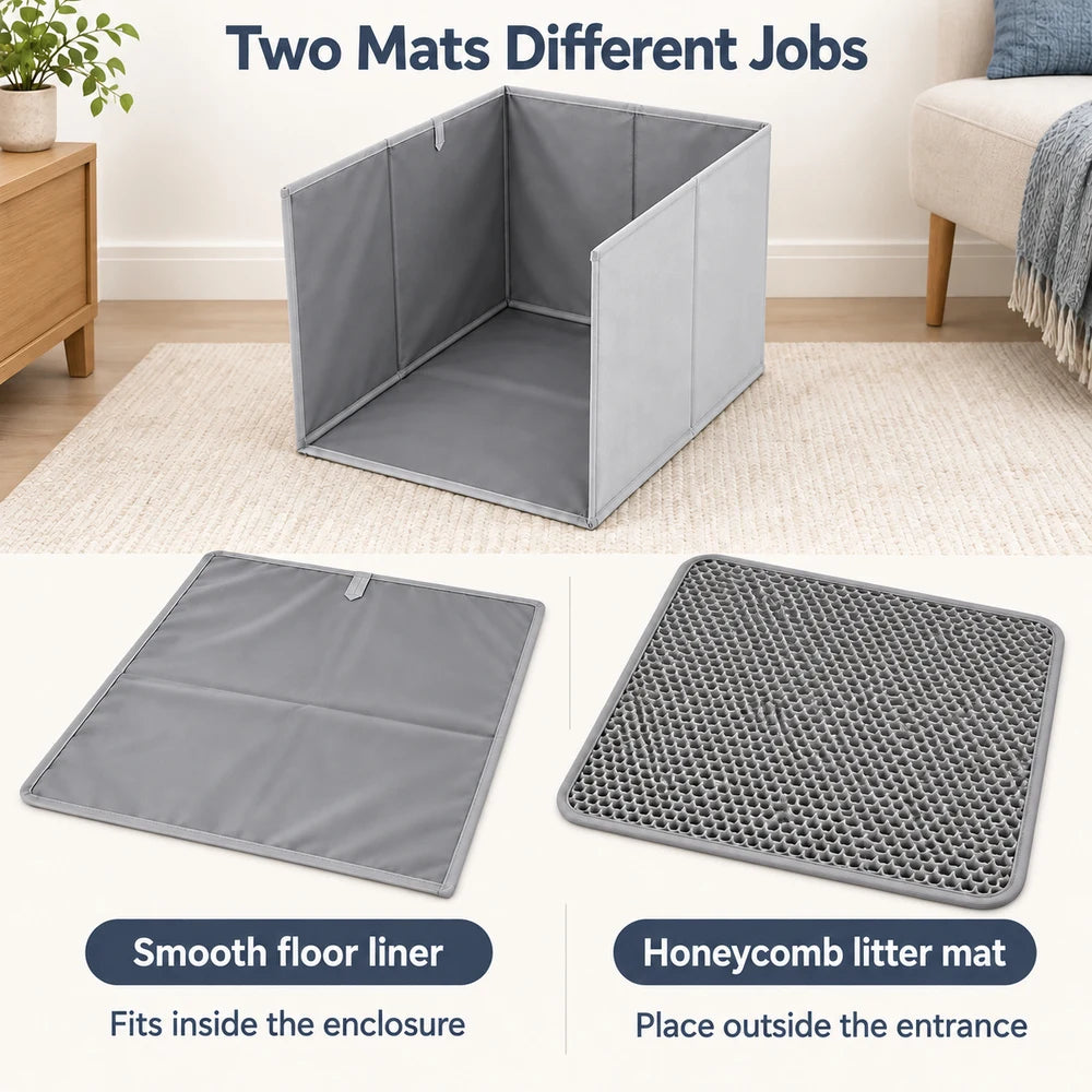 Foldable Cat Litter Box With Splash Guard And Litter Mat