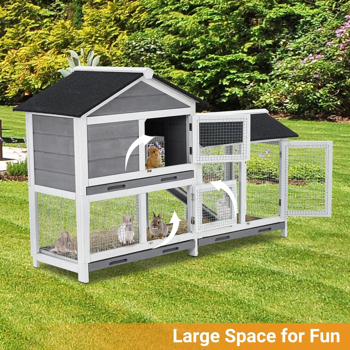 DishyKooker Wooden Two Tier Bunny Hutch Secure Housing