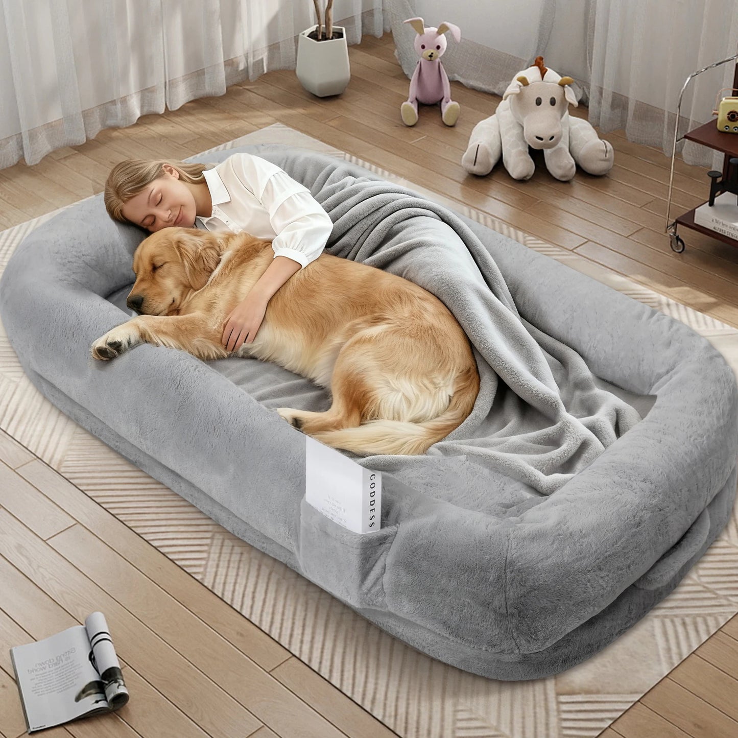 Orthopedic Human Dog Bed Faux Fur Removable Cover For Adults