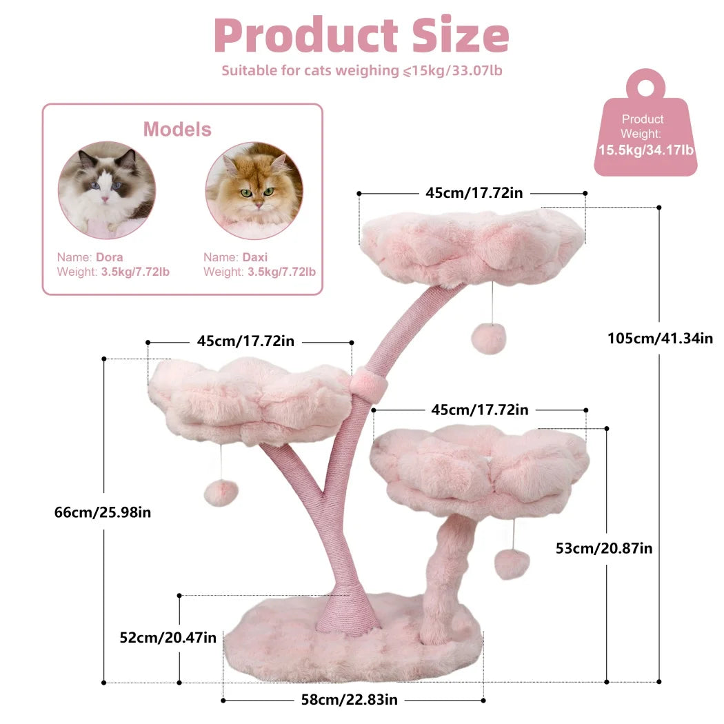 BORWART Four Tier Cat Tree Tower With Scratching Post And Bed