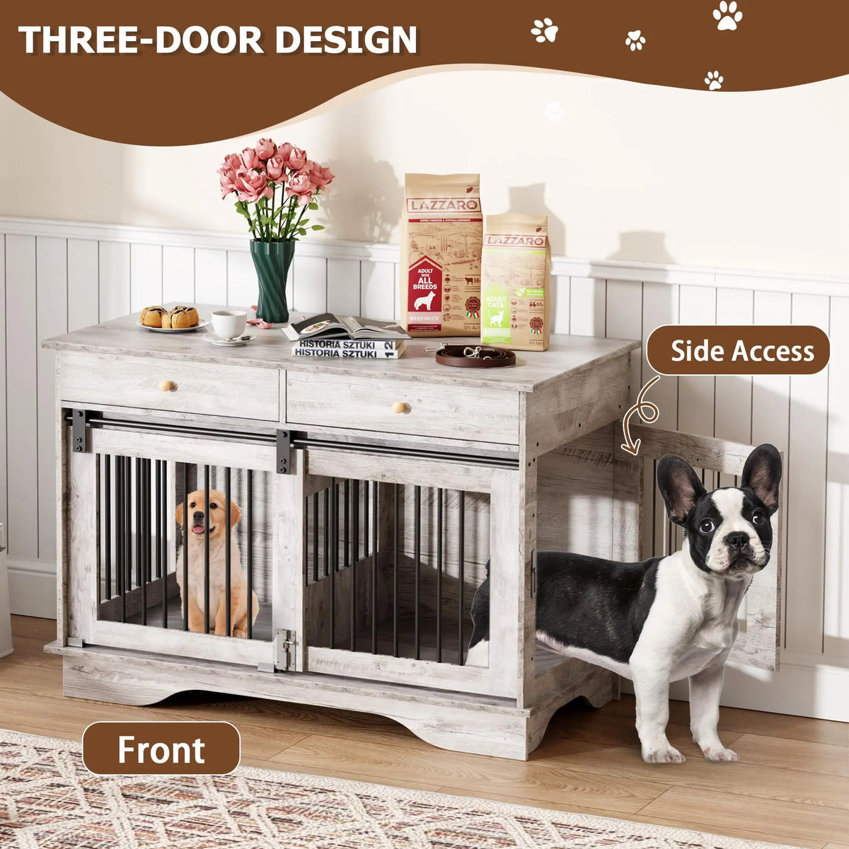 Durable Dog Crate Furniture With Storage And Removable Divider