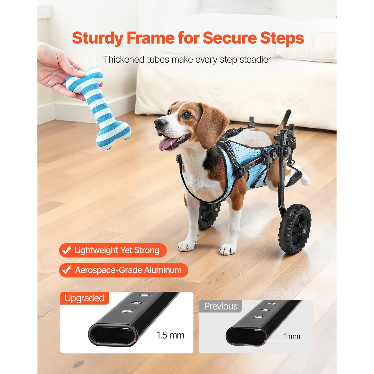 Adjustable Dog Wheelchair For Hind Legs With Shock Absorbing Wheels