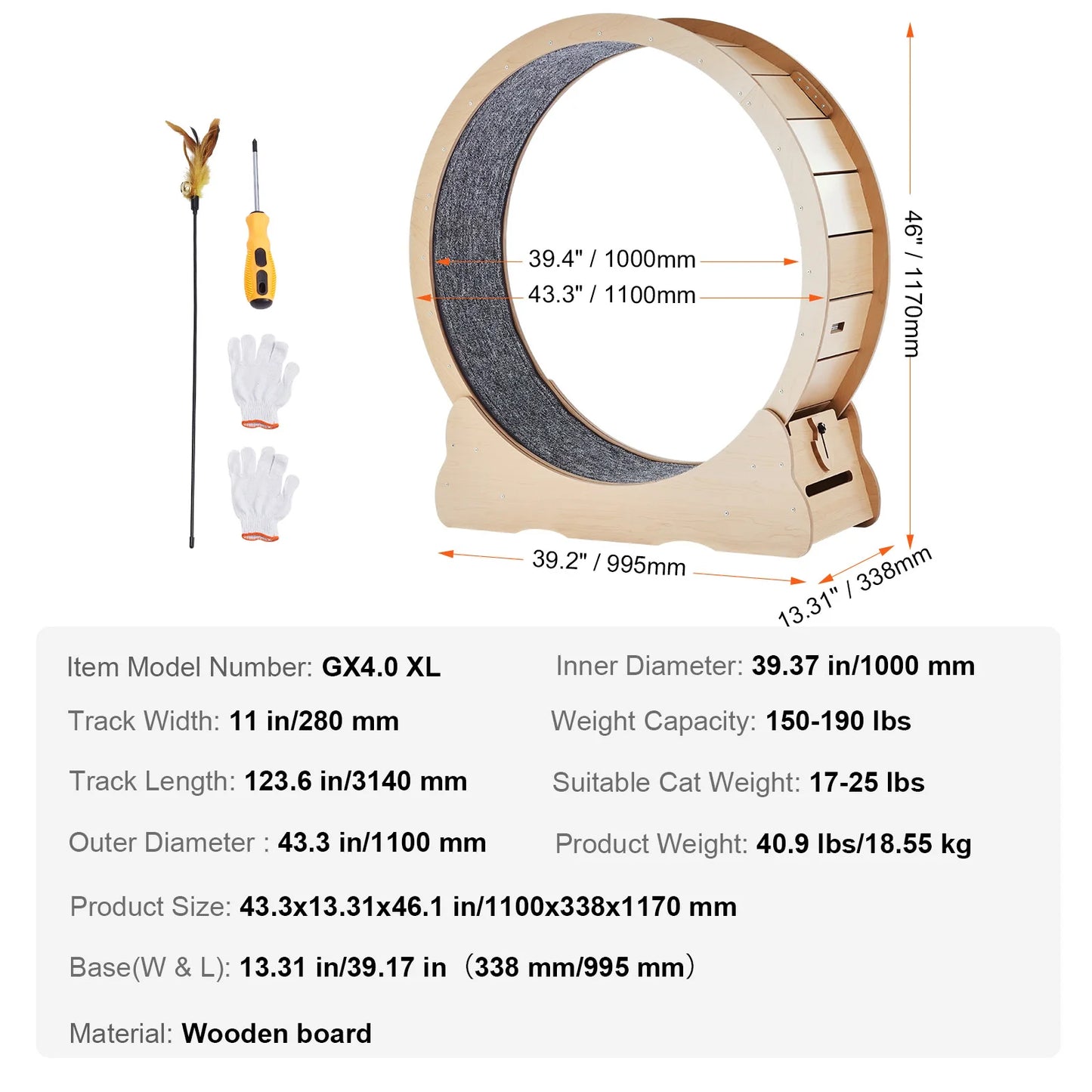 Wooden Indoor Cat Exercise Wheel With Carpet Surface And Teaser