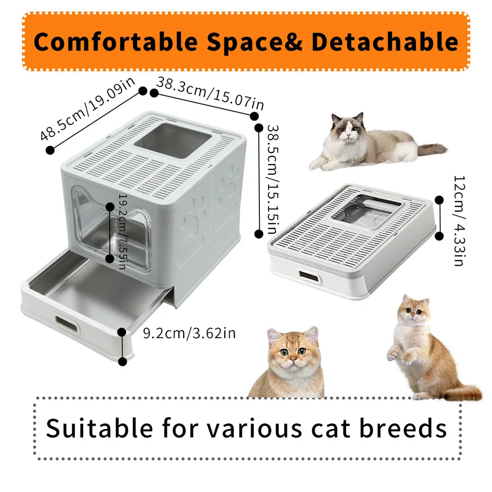 Enclosed Stainless Steel Cat Litter Box With Lid And Scoop