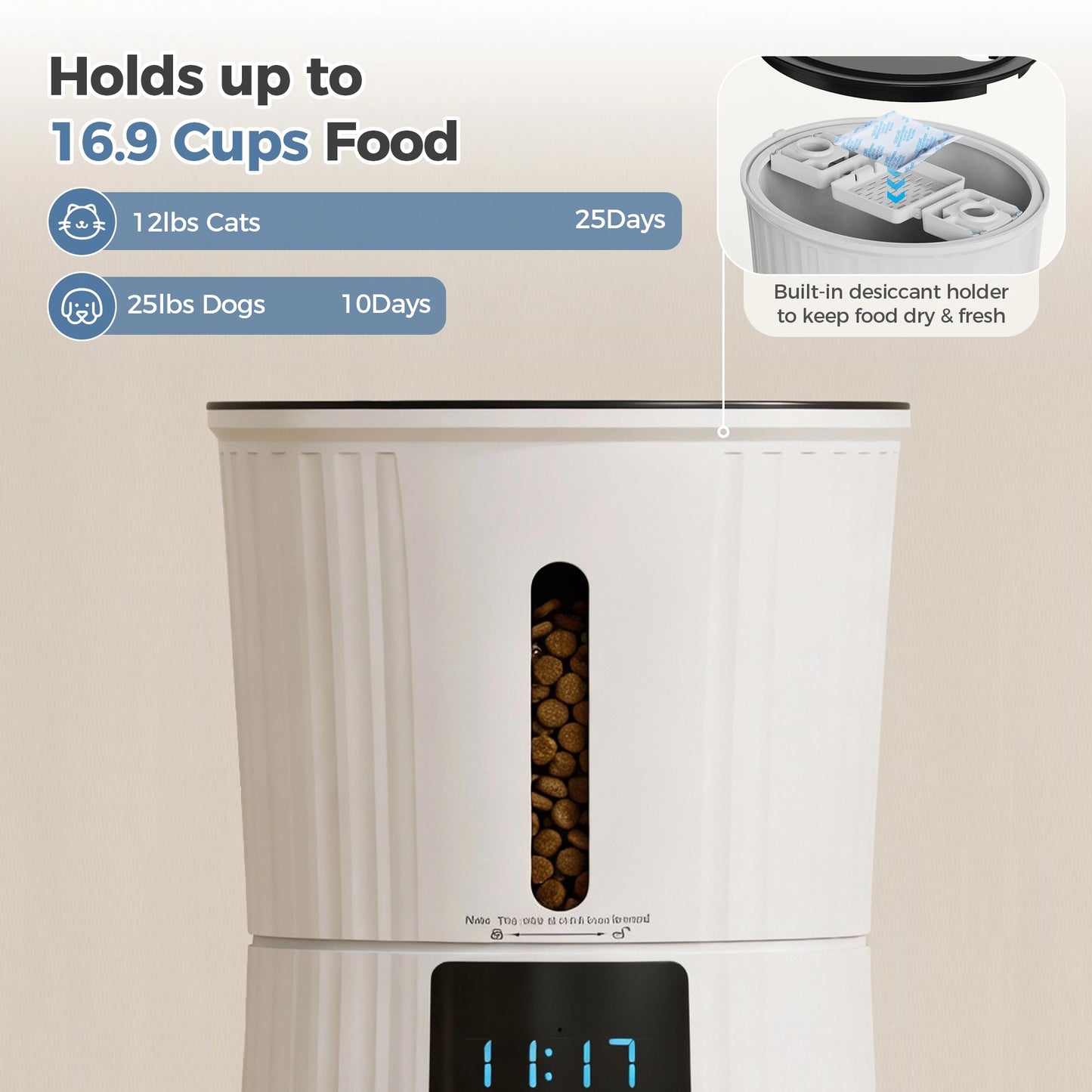 JHK Automatic Cat Feeder With WiFi App Control And Digital Timer