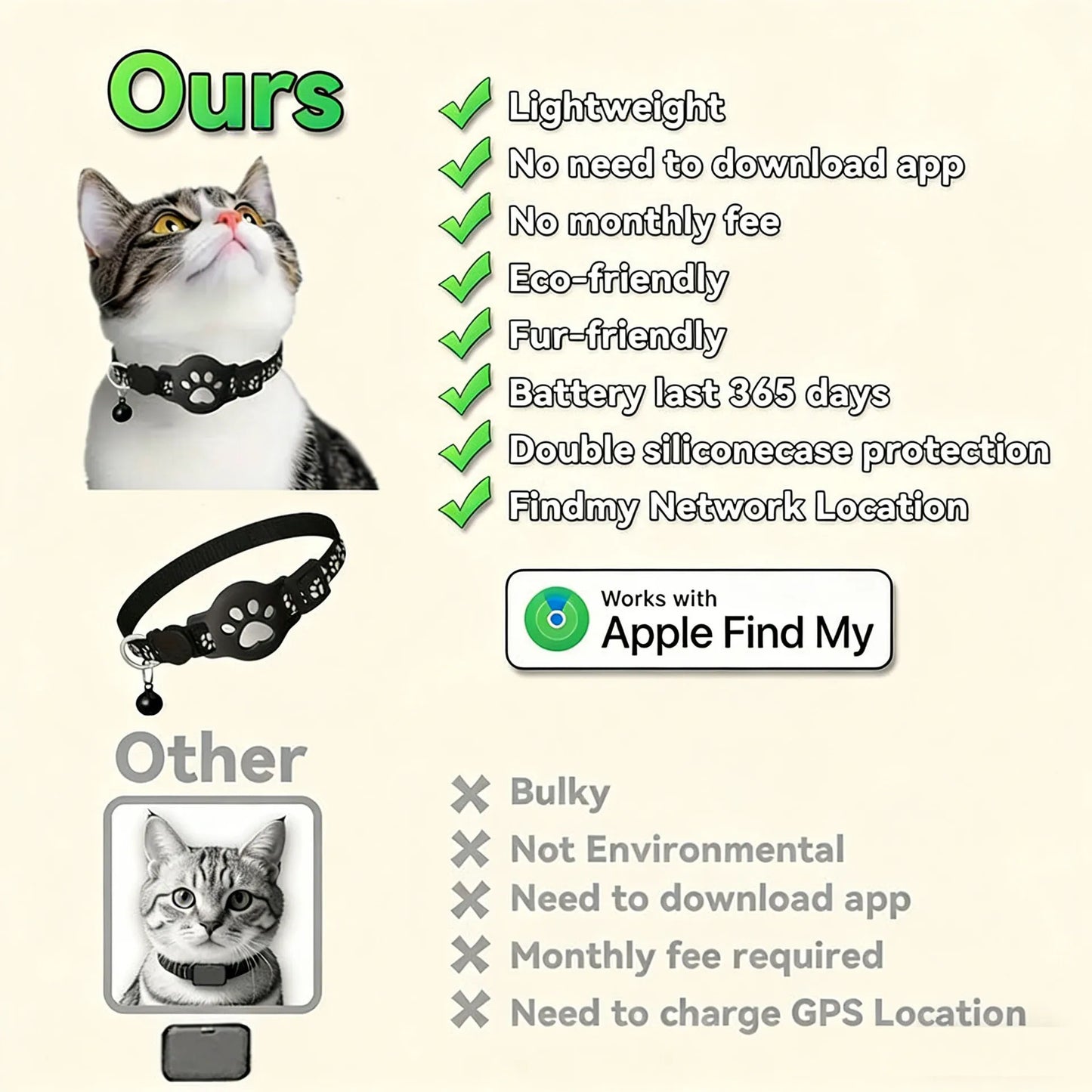 Reflective Paw Cat Collar Breakaway Waterproof Anti-Lost For Kittens