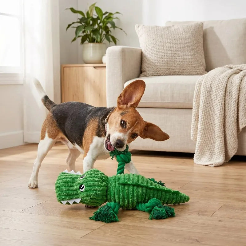 Alligator Plush Dog Toy With Squeaker For Chewing And Play