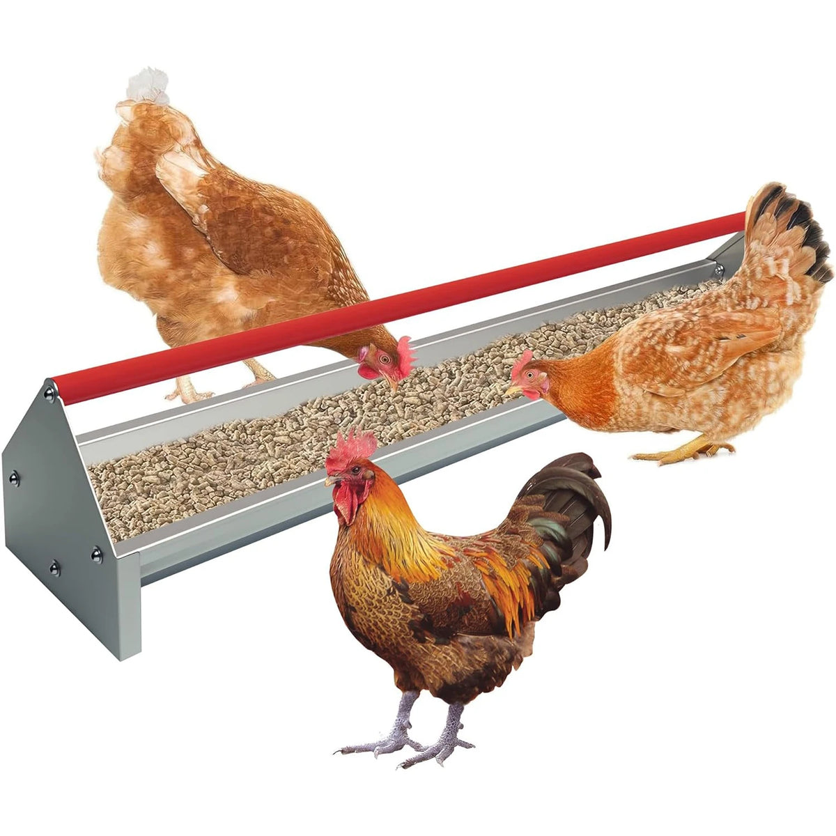 HiMISS Galvanized Steel Poultry Feeding Trough With Rotatable Handle