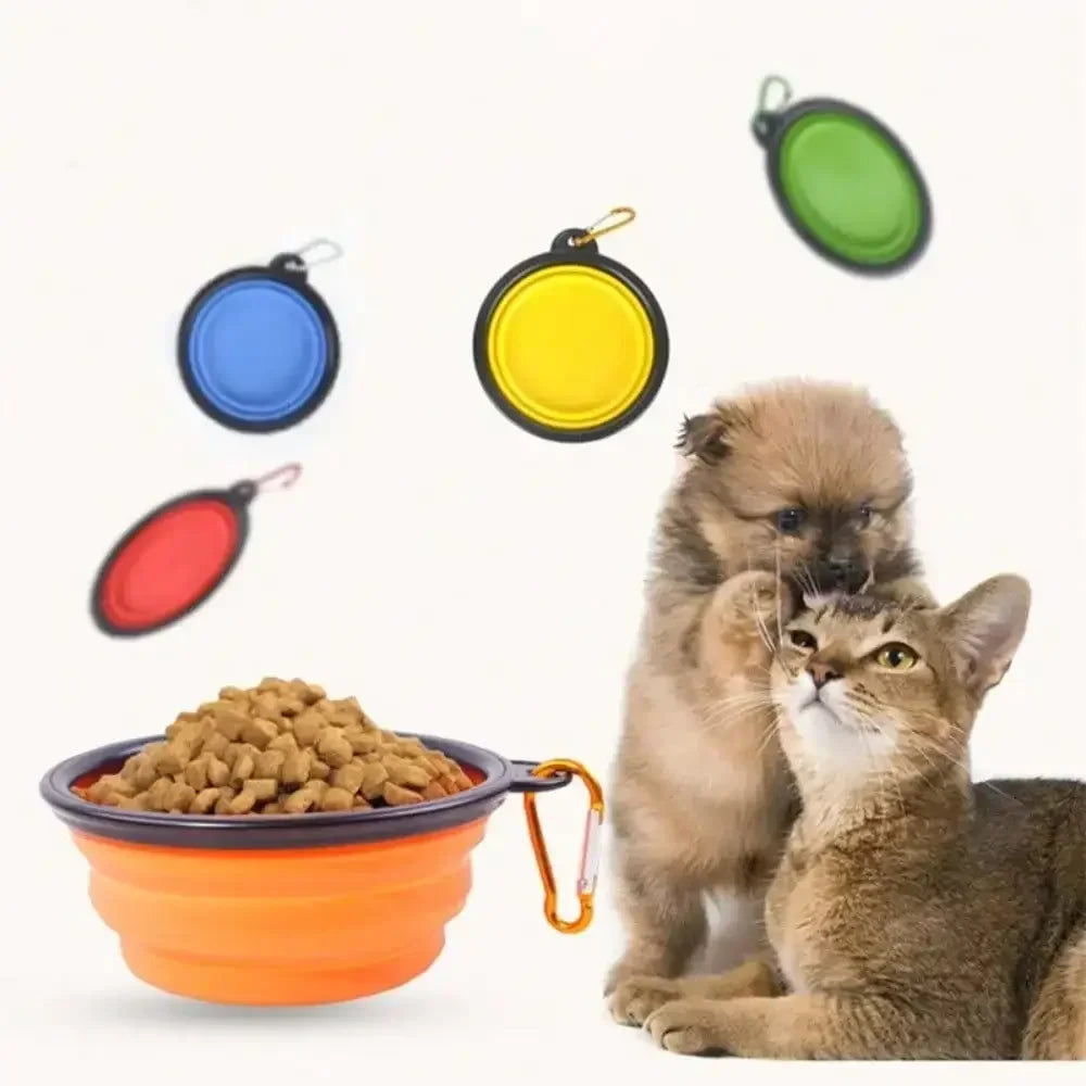 Folding Portable Dog And Cat Feeder Bowl With Carabiner Bottle