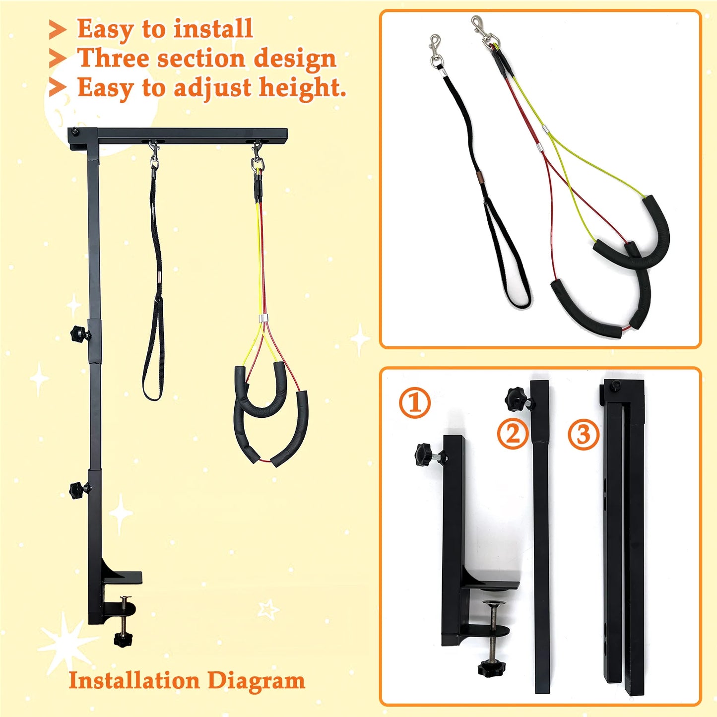 Height Adjustable Dog Grooming Arm With Clamp And Loops