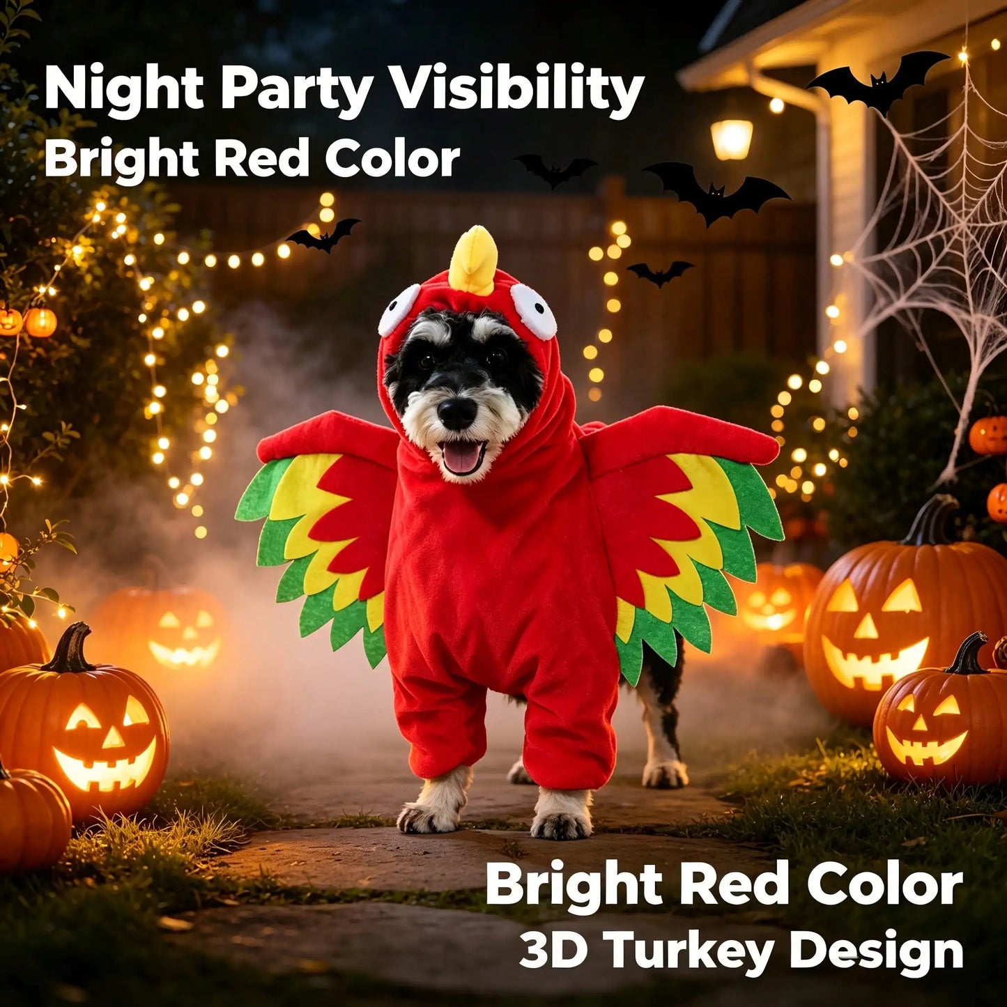 Halloween Pet Turkey Standing Costume With 3D Wings For Dogs
