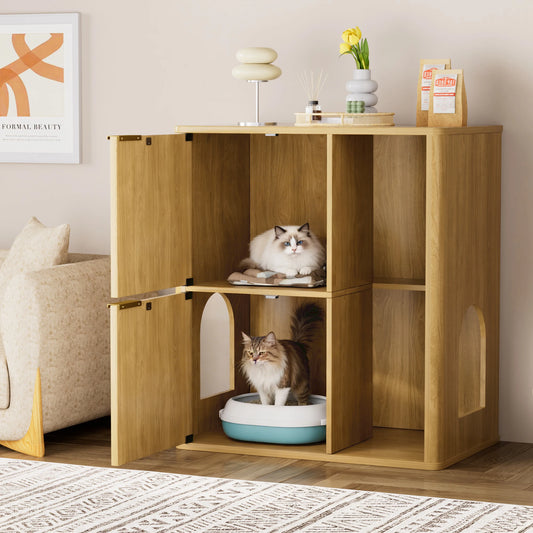 Modern Cat Litter Cabinet With Integrated Tree And Storage Shelves