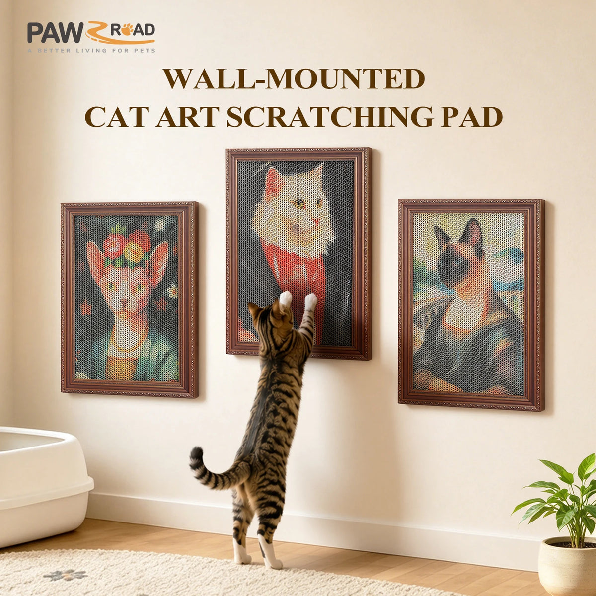 PAWZ Road Cardboard Wall Cat Scratcher With Adhesive Strips