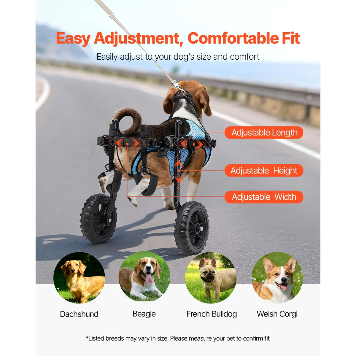 Adjustable Dog Wheelchair For Hind Legs With Shock Absorbing Wheels