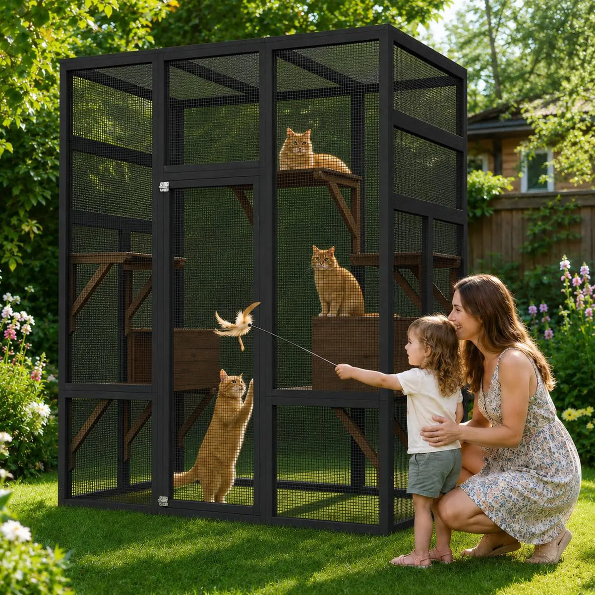Himiss 70 Inch Outdoor Catio Wooden Cat Enclosure With Roof