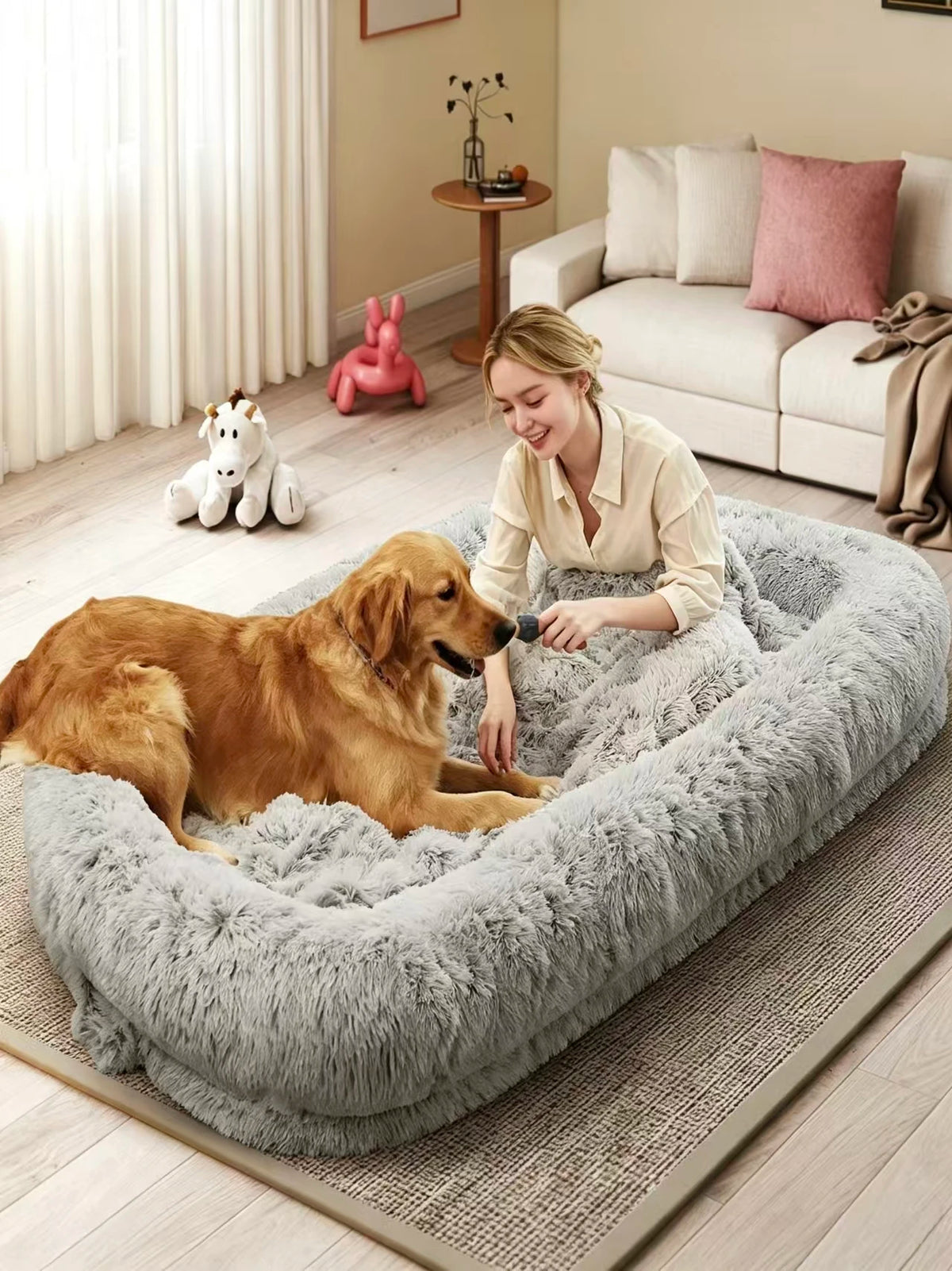 Orthopedic Human Dog Bed Faux Fur Removable Cover For Adults